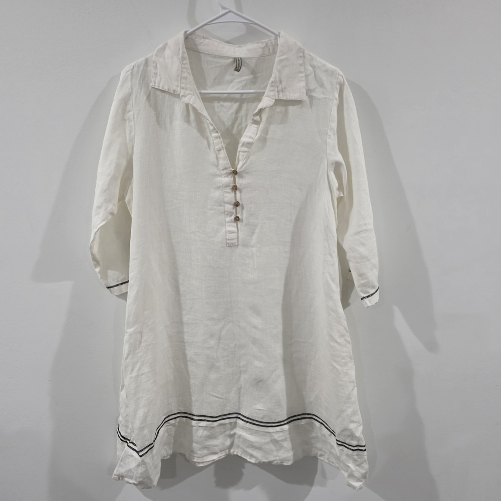 Embellish Womens Linen Dress Size Small White Coastal Euro Summer Quiet‎ Luxury